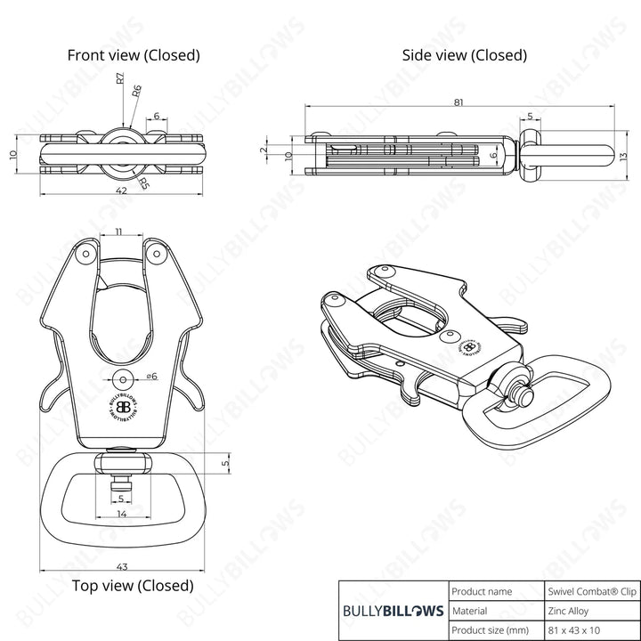Jalutusrihm Combat Swivel Billowthane Bullybillows rose gold 1.5m