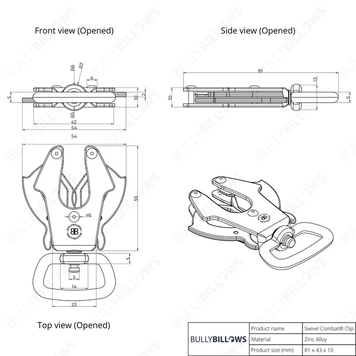 Jalutusrihm Combat Swivel Billowthane Bullybillows rose gold 1.5m
